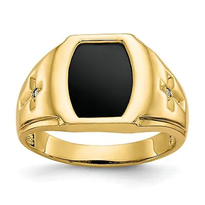 Buy Polished 10K Gold Onyx .01Ct Diamond Rhodium Open Back Mens Cross Ring Size 10 • 356.19£