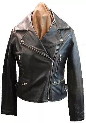 Buy Black Ladies Biker Style Retro Leather Jacket • 99.99£