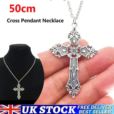 Buy Silver Cross Chain Necklace Gothic Grunge Pendant  Vintage Jewelry Gift UK • 3.79£