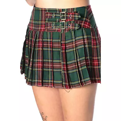 Buy Banned Apparel Green Tartan Mini Skirt Tattoo Alternative Womens Clothing • 24.62£