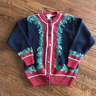 Buy Vintage Orvis Holly Leaves Berries Christmas Holiday Cardigan Sweater Large L • 23.65£