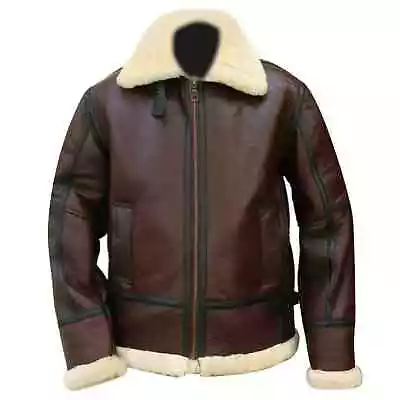 Buy Men's B3 Raf Aviator Brown Bomber Fur Winter Realfaux Leather Jacket • 44.99£