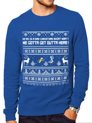 Buy Rick And Morty Mens Blue White Christmas Jumper Sweater Bad Christmas Snowflakes • 19.95£