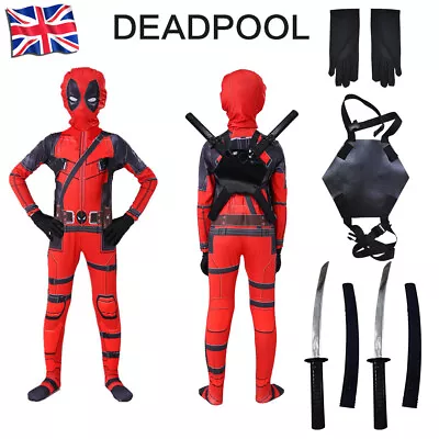 Buy Deadpool Costume Mask Cosplay Boys/Kids Bodysuit Fancy Dress Party Superhero • 19.99£