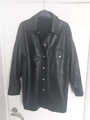 Buy Zara NWOT Ladies Size M ( Approx UK 12-14) Black Leather Look Shirt Jacket • 7.99£