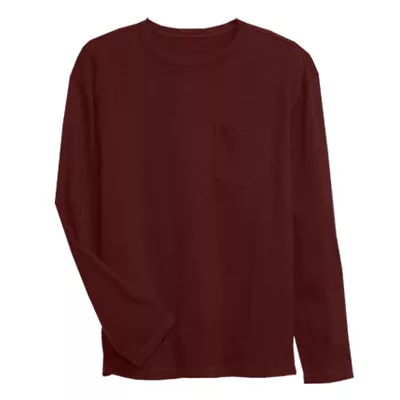 Buy Mens Long Sleeve T-Shirt Plain Crew Round Neck Casual 100% Cotton Pocket Tee Top • 6.99£