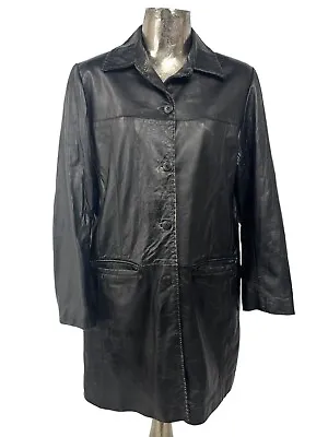 Buy BONMARCHE Jacket Coat Size Large 16 Womens Black Leather Mid Length Gothic EU44* • 17.09£