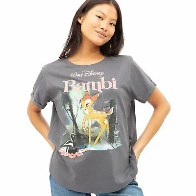 Buy Official Disney Ladies Bambi Woodland Fashion T-shirt Black  S - XL • 13.99£
