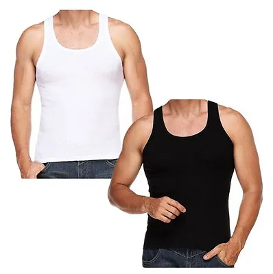 Buy KI.RIBBED Fitted Slim Fit Athletic Muscle Gym Rib Vest Tank Top Singlet Cotton • 11.90£