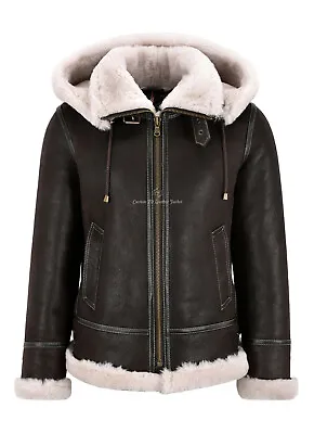 Buy Ladies B3 Bomber Classic WW2 Sheepskin Jacket Detachable Hood Shearling Jacket • 350£
