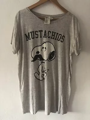 Buy H&M Snoopy Mustachios Graphic Print Fun Funny Grey Relaxed Fit  T-Shirt Size M • 9.99£