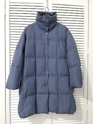 Buy Dusky Powder Blue Longline High Neck Puffer Jacket Quilted Coat UK 14/16 • 24.99£