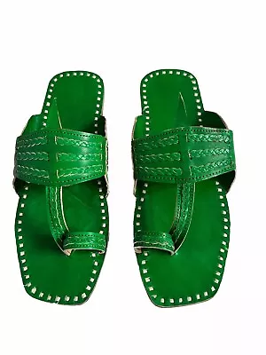 Buy Indian Kolhapuri Style Slippers Womens Sandals Handmade In India In Green Color • 31.19£