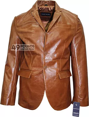 Buy Mens Leather BLAZER Classic ITALIAN Tailored Soft REAL GLAZE LEATHER 3450 • 41.65£