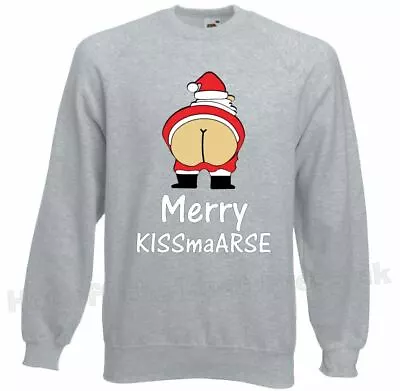 Buy Hilarious Funny Rude Christmas Santa Jumper (Merry KissmaArse) Grey Or Black • 15.49£