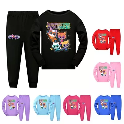 Buy Kids SuperKitties Long Sleeve T-shirt Pants Suits Casual Pyjamas Sets Outfits UK • 17.99£