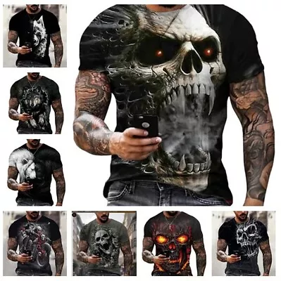 Buy Mens T-Shirt Graphic Print Skull Biker Design Tee Top - Sizes XS-6XL New • 12£