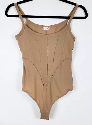 Buy Intimately Free People That Girl Corset Bodysuit Womens XS Tan Ribbed Snap • 18.94£