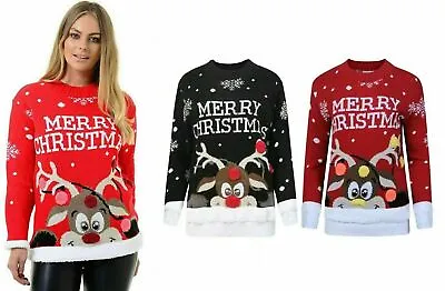 Buy Women Merry Christmas Multi Pom Santa Rudolph New Ladies Xmas Jumper Sweater • 11.99£
