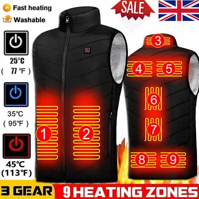 Buy Men USB Electric Heated Vest Jacket 9 Zone Warm Up Heating Pad Cloth Body Warmer • 17.95£