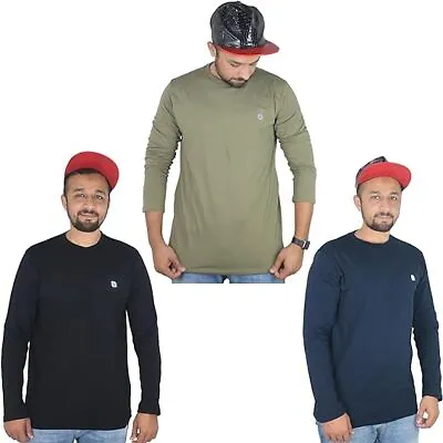 Buy 3Pk Men Full Sleeve Tee Shirt Round Neck T Shirt For Men Plain T Shirt S-3XL UK • 13.99£