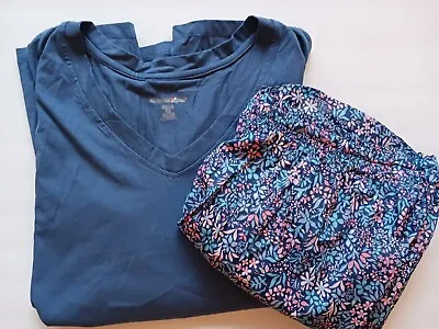 Buy Dreams + Co Blue 2 Pc Pajama PJ Set Short Sleeves Top Elastic Shorts Sz 2X 26-28 • 24.98£