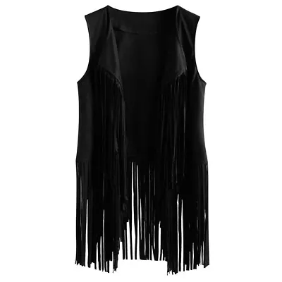 Buy Women Faux Suede Fringe Vest Retro Waistcoat Sleeveless Tassels Cardigan Jacket • 8.88£