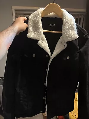 Buy Men’s Denim Borg Fur Jacket Medium • 12.79£