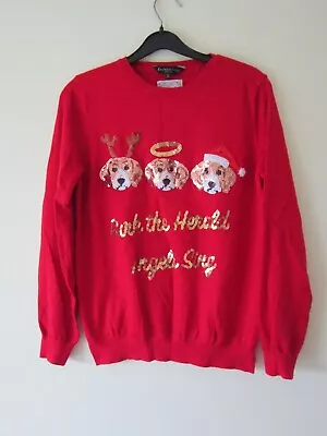 Buy F&f Christmas Jumper Size 12 Dog Crimbo Sequin Red Gold Slogan Novelty 10 Pup • 14.99£