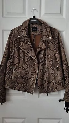 Buy New (NWT) Ladies J.D.Williams Brown Faux Suede Snake Print Biker Jacket Size 16 • 9.99£