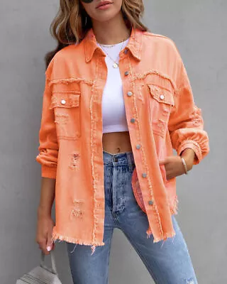 Buy Womens Denim Jackets | Casual Loose Jeans Jacket Coat Ladies Long Sleeve Outwea • 15.99£
