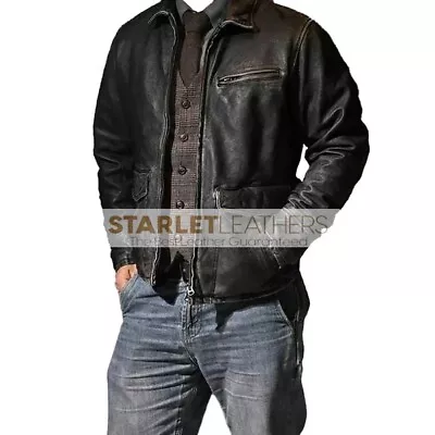 Buy Men Motorcycle Biker Vintage Cafe Racer Distressed Black Real Leather Jacket | • 59.99£