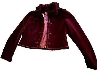 Buy Velvet Maroon Wine Red Long Sleeve Jacket Asian Style Button Vintage Size 10 • 7.90£