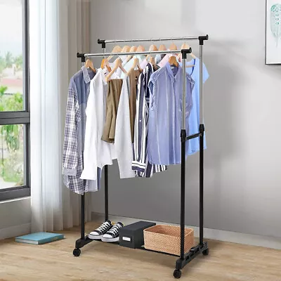 Buy Garment Rack Single Double Silver Black Adjustable Portable Clothes Rail Stand • 10.90£