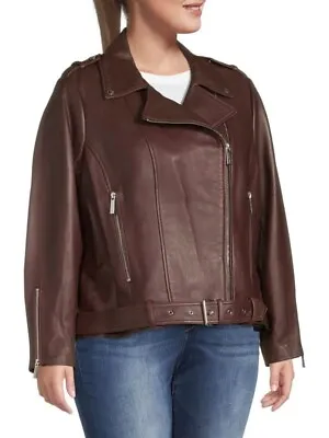 Buy MICHAEL Michael Kors Dark Berry Women's Plus Size Moto Leather Jacket Size XL • 215.46£