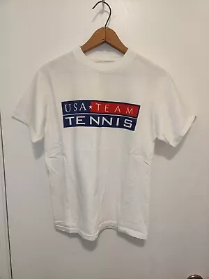 Buy Vintage Tennis T Shirt USA Team USTA Get In The Game Babydoll 90s Single Stitch • 11.57£