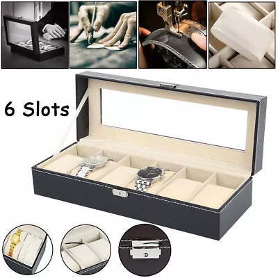 Buy 6 Grids Men Leather Glass Jewelry Box Watch Display Case Organizer With Lock UK • 8.79£