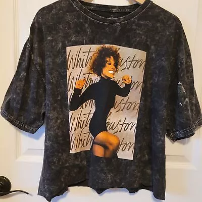 Buy Whitney Houston Crop Top Boxy Acid Wash Graphic Cotton T-Shirt Size Large Black • 20.79£