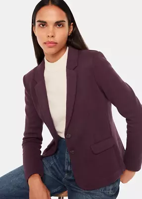 Buy Whistles Burgundy Cotton Knit Unlined Single Breasted Blazer Jacket 8 10 • 26£