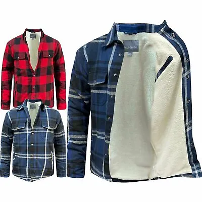 Buy Mens Fleece Sherpa Fur Lined Buttoned Padded Lumberjack Shirt Jacket • 18.99£