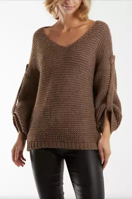 Buy New Women’s Brown Wool Mix Oversize Chunky Knit V Neck Jumper.More Colours. 8-16 • 45.99£