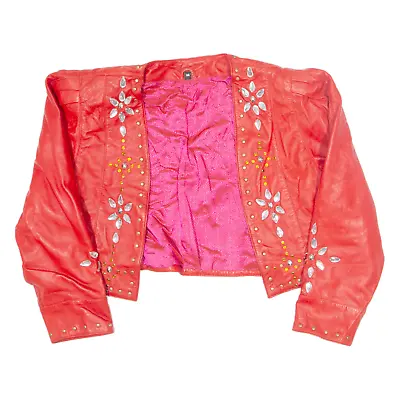 Buy Vintage Beaded Womens Biker Jacket Red Leather 90s S • 32.99£