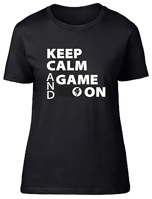 Buy Keep Calm And Game On Gamer Game Fitted Womens Ladies T Shirt Gift • 8.99£