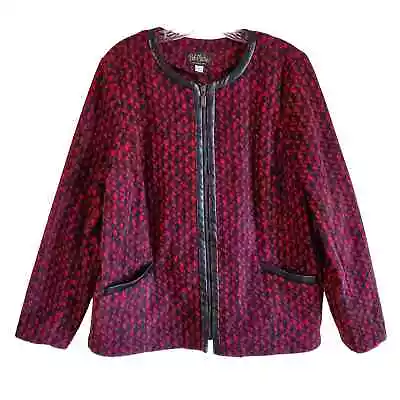 Buy BOB MACKIE Wearable Art Women's L Jacket Full Zip Fleece Faux Leather Red Black • 17.34£