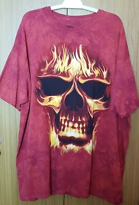 Buy Skulbone Fire Skull Hand Dyed Red David Penfound Art Tshirt Size XXXL  • 35£