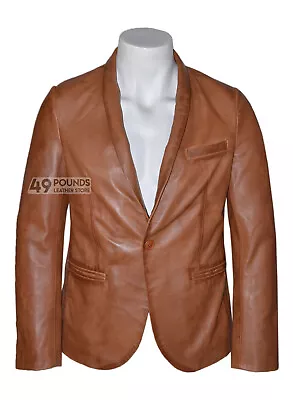 Buy Men Leather Blazer Formal Classic Tailored 1 Button Real Leather Coat 5561 • 49£