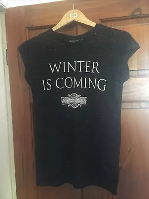Buy Ladies Size 6 Winter Is Coming Game Of Thrones Black Slogan T Shirt BNWOT New • 6.99£