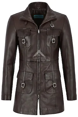 Buy 'MISTRESS' Ladies Leather Jacket Brown Gothic Style Fitted Mid Length Coat 1310 • 94.84£