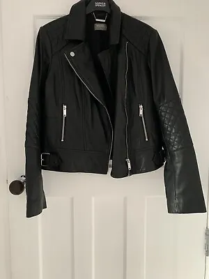 Buy Oasis Black Leather Biker Jacket Size Medium (to Fit Size 10-12) Worn Once • 80£
