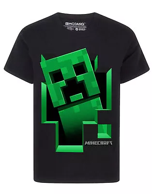 Buy Minecraft T Shirt Boys Creeper Inside Black Short Sleeve Gamer Top • 10.95£